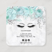 Moderne  munt bloemenwitte marmeren wimpers vierkante visitekaartje (Achterkant)