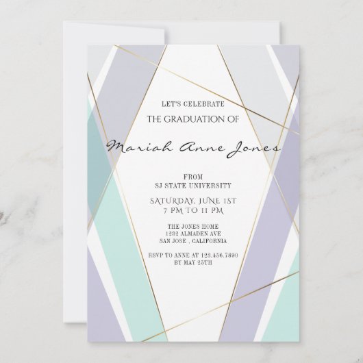Moderne munt en violet geometrische Afstuderen fot Kaart (Achterkant)