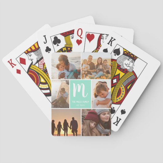 Moderne munt familie monogram foto's raster collag pokerkaarten (Achterkant)
