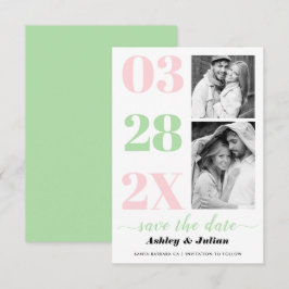 Moderne munt groen en blush roze typografie foto save the date