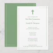 Moderne Munt Groen & Wit Eerste Heilige Communie Bedankkaart (Voorkant / Achterkant)