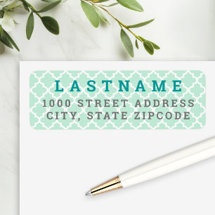 Moderne Munt Teal Vierbladige Familieadres Etiket