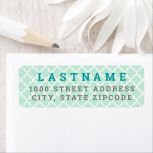Moderne Munt Teal Vierbladige Familieadres Etiket