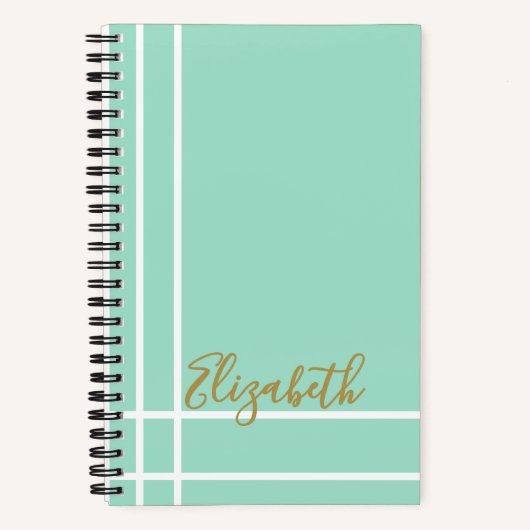 Moderne Muntgroene Aangepaste Naam Minimalistisch Notitieboek (Voorkant)