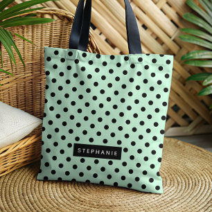 Moderne Muntgroene Zwarte Stip Gepersonaliseerd Tote Bag