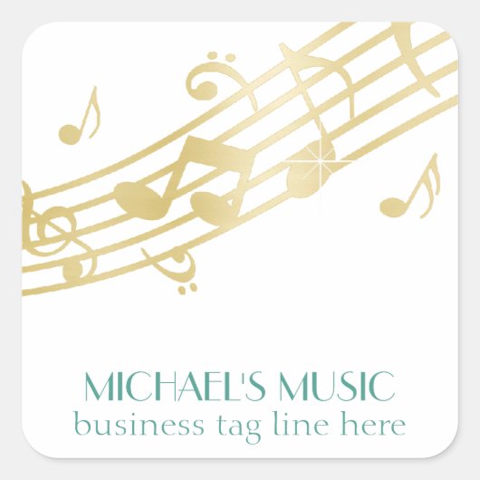 Moderne Musical Business Branding Gold Muzieknoten Vierkante Sticker (Voorkant)