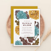 Moderne mustard jewel florale bruiloft kaart