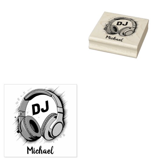 Moderne Muziek DJ Hoofdtelefoon Gepersonaliseerde  Rubberstempel (Gestempeld)