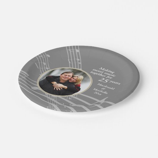 Moderne muziek foto 25e zilveren bruiloft Jubileum Papieren Bordje (Gekanteld)