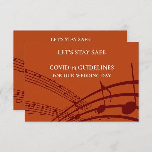 Moderne MUZIEK STAVES Wedding Safety Informatiekaartje (Voorkant / Achterkant)