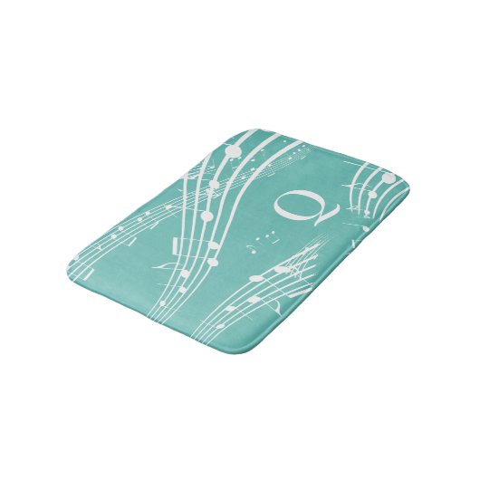 Moderne Muzieknoten Blauwgroen monogram Bath Mat (Gekanteld)