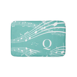 Moderne Muzieknoten Blauwgroen monogram Bath Mat