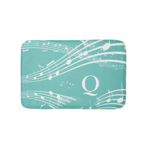 Moderne Muzieknoten Blauwgroen monogram Bath Mat