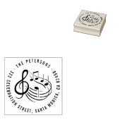 Moderne Muzieknoten Ronde naam en retouradres Rubberstempel (Gestempeld)