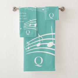 Moderne muzieknoten Teal monogram badhanddoekenset Bad Handdoek