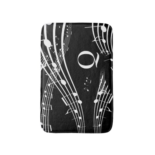 Moderne Muzieknoten zwarte monogram bath Mat (Voorkant Verticaal)