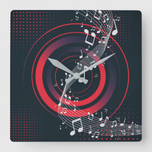 Moderne Muziekwandklok – Rode beats & vloeiende no Vierkante Klok