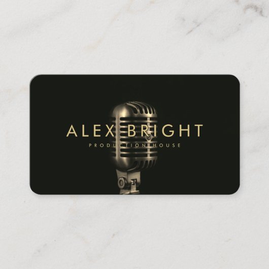 Moderne muzikant zanger opnemen zwart goud microfo visitekaartje (Voorkant)