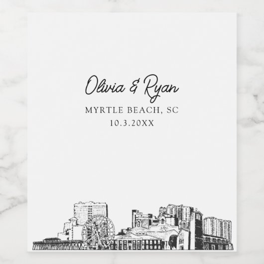 Moderne Myrtle Beach Bruiloft Custom Wijn Etiket (Enkel label)