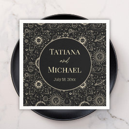 Moderne mystieke hemelse zwart gouden bruiloft servet