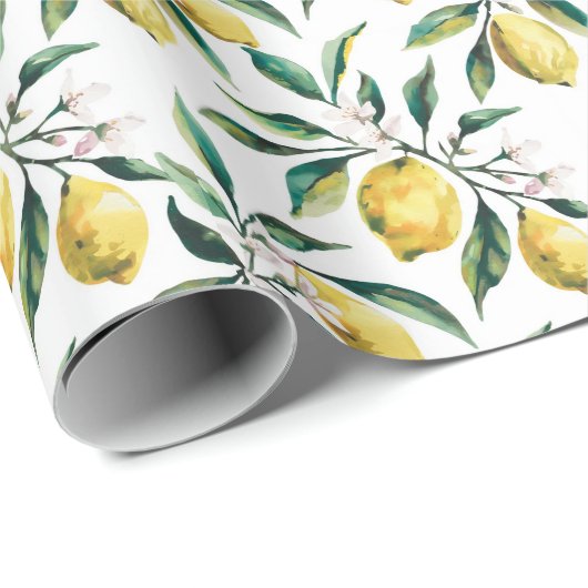 Moderne Naadloze Patroon Waterverf Gele Citroen Cadeaupapier (Rol Hoek)