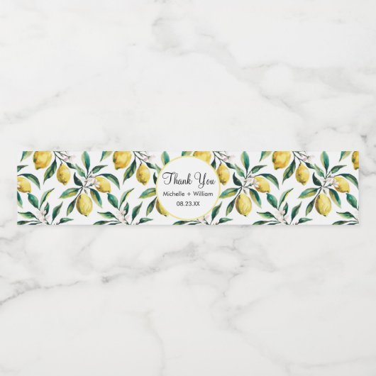 Moderne Naadloze Patroon Waterverf Trouwcitroen Waterfles Etiket (Enkel label)