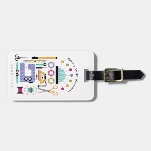 Moderne naaibenodigdheden en gereedschappen bagagelabel (Voorkant horizontaal)