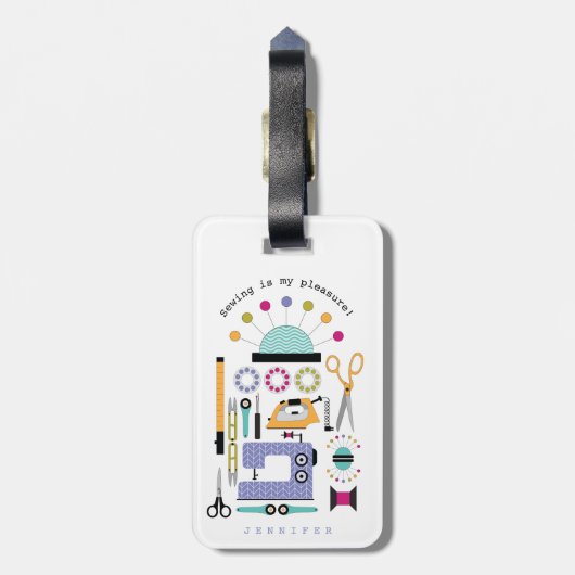 Moderne naaibenodigdheden en gereedschappen bagagelabel (Achterkant verticaal)