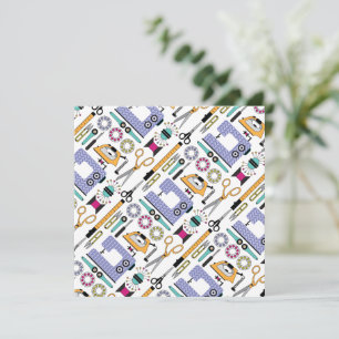 Moderne naaibenodigdheden en gereedschappen bedankkaart