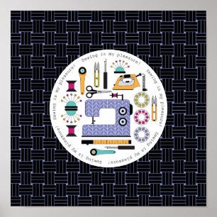 Moderne naaibenodigdheden en gereedschappen poster