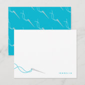 Moderne naald en draad in Aqua naaien Notitiekaartje (Voorkant / Achterkant)