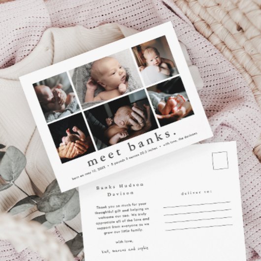 Moderne naam 6 Foto Collage Baby Hartelijk dank Briefkaart