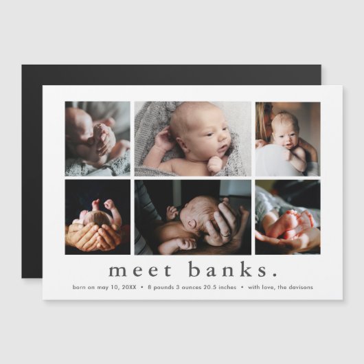 Moderne naam 6 Foto Collage Baby Hartelijk dank Magnetische Uitnodiging (Voorkant / Achterkant)