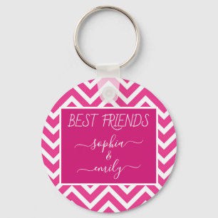 Moderne naam beste vrienden script roze Chevron Sleutelhanger