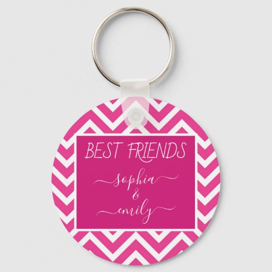 Moderne naam beste vrienden script roze Chevron Sleutelhanger (Voorkant)