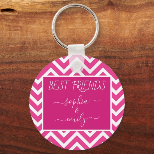 Moderne naam beste vrienden script roze Chevron Sleutelhanger (Achterkant)