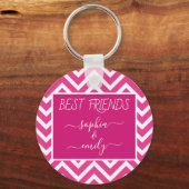 Moderne naam beste vrienden script roze Chevron Sleutelhanger (Voorkant)