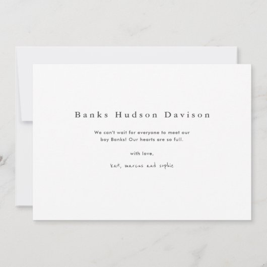 Moderne naam Eenvoudige 3 Fotocollage Baby geboort Aankondiging (Achterkant)