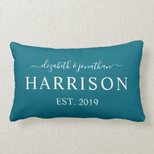 Moderne naam en jaar gevestigde donkere Blauwgroen Kussen