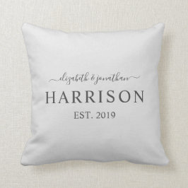 Moderne naam en jaar gevestigde donkergrijs kussen