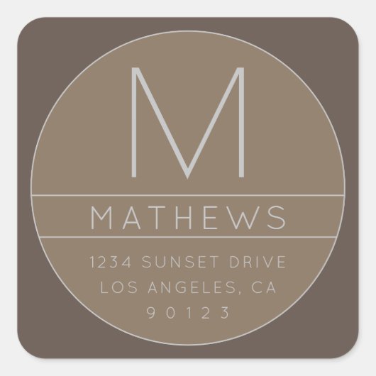 Moderne naam en monogram | Beige Vierkante Sticker (Voorkant)