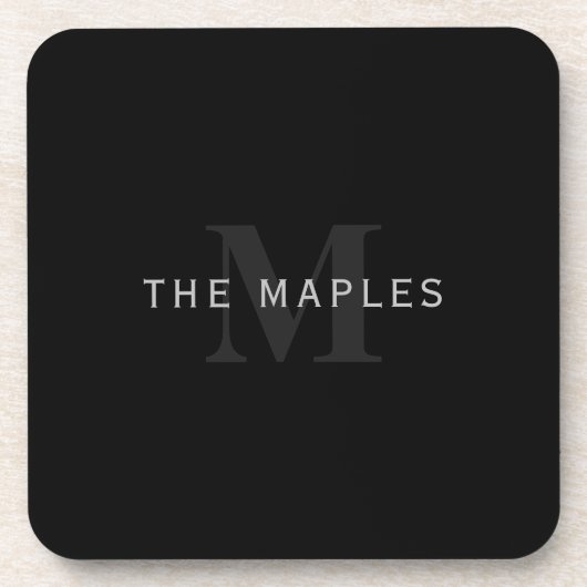 Moderne naam en monogram | Grijs en zwart Bier Onderzetter (Voorkant)