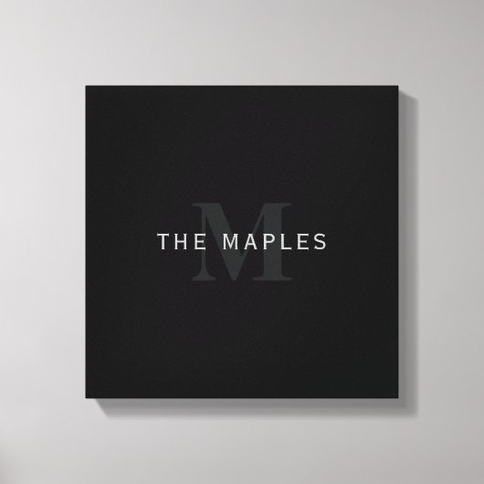 Moderne naam en monogram | Grijs en zwart Canvas Afdruk (Voorkant)
