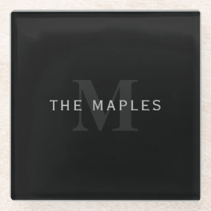 Moderne naam en monogram   Grijs en zwart Glazen Onderzetter