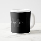 Moderne naam en monogram | Grijs en zwart Grote Koffiekop (Voorkant rechts)