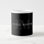 Moderne naam en monogram | Grijs en zwart Grote Koffiekop (Voorkant)
