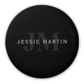 Moderne naam en monogram | Grijs en zwart Keramische Knop (Voorkant)
