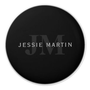 Moderne naam en monogram   Grijs en zwart Keramische Knop