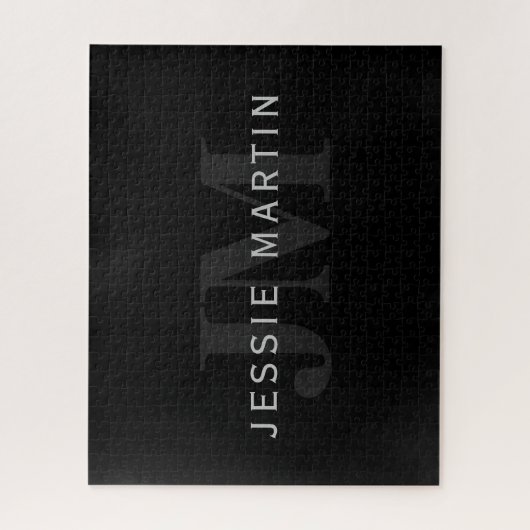 Moderne naam en monogram | Grijs en zwart Legpuzzel (Verticaal)
