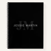 Moderne naam en monogram | Grijs en zwart Notitieboek (Voorkant)